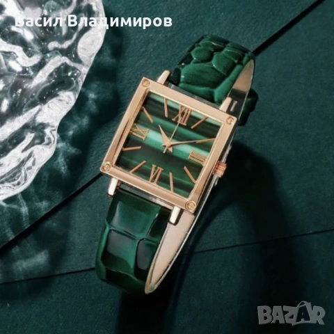 Елегантен комплект часовник и бижута с зелени кристали и златист корпус, снимка 3 - Бижутерийни комплекти - 53071960