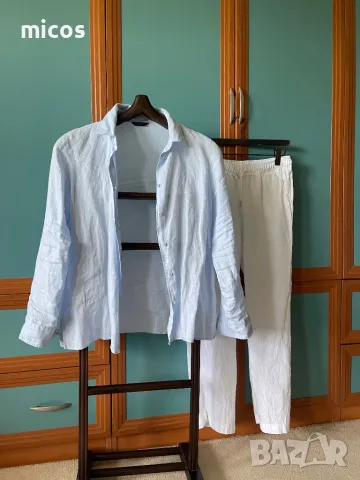 80 лв до 30.07!Massimo Dutti,лен100%,нежно синя риза, снимка 11 - Ризи - 50385907