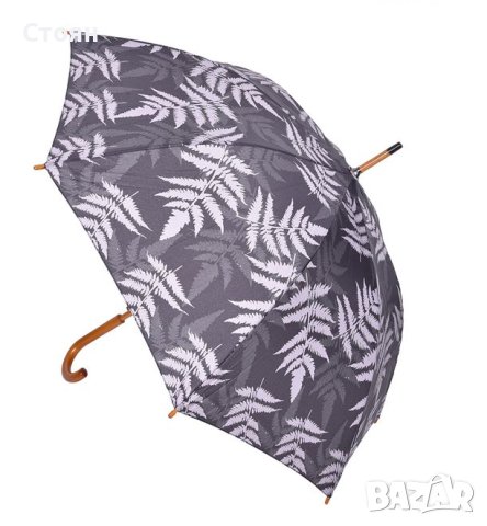 Чадър тип Бастун Автоматичен Черна папрат Листа Дървена дръжка 8, снимка 3 - Други - 42875455