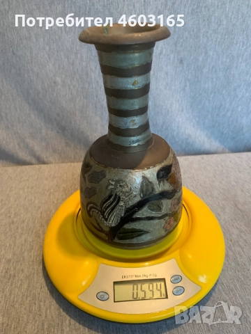 Декоративна месингова ваза с гравиране на птици и емайл, снимка 5 - Антикварни и старинни предмети - 52353324