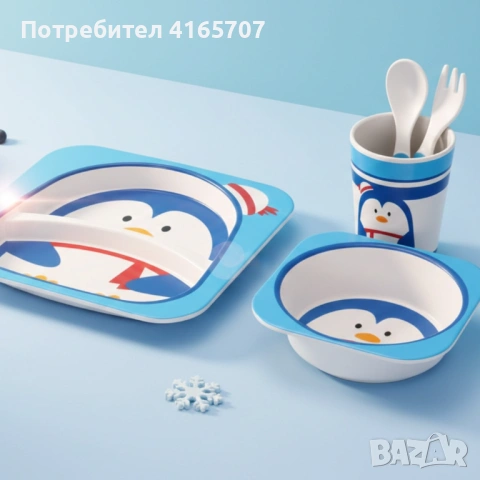 Детски комплект за хранене 5 части Cheffinger – чиния, купичка, чаша, лъжица и вилица, снимка 5 - Съдове за готвене - 53191883