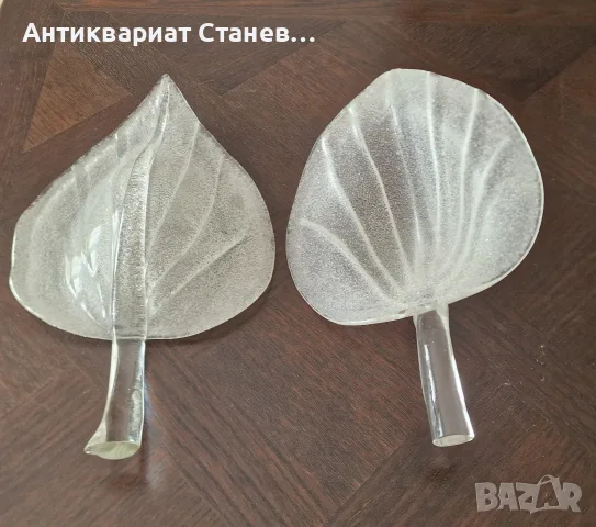 Двойка стъклени листа в стил Мурано , снимка 18 - Декорация за дома - 56441359