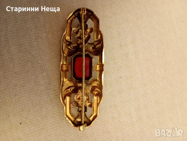 Стара позлатена френска брошка маркировка дубле 30-те години, снимка 3 - Антикварни и старинни предмети - 47314109
