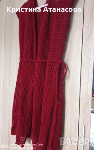 Елегантна ръчно плетена жилетка в червен бордо нюанс 💃, снимка 5 - Жилетки - 52161696
