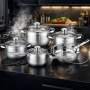 Комплект съдове за готвене 12 части Cheffinger, с индукционно дъно и стъклени капаци – тенджери, кас, снимка 4