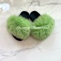 Детски леки и удобни чехли със зелен пух, снимка 1 - Детски сандали и чехли - 40347979