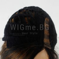 Черна перука от ЕСТЕСТВЕН косъм с кестеняви кичури Селена, снимка 2 - Аксесоари за коса - 37778345