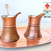 Джезве от мед с 2 кафеварки, 2 подноса и 4 чаши., снимка 8 - Антикварни и старинни предмети - 37440055