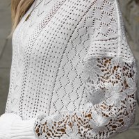 Дамска плетена блуза в бяло с ефектна бродерия, от памук и акрил, снимка 7 - Блузи с дълъг ръкав и пуловери - 42814561