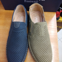 Мъжки обувки с перворация  хаки и т.сини, снимка 1 - Мокасини - 44571290