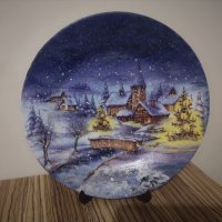 Коледна чиния декупаж Подарък за коледа Коледен пейзаж Зимна приказка, снимка 4 - Коледни подаръци - 31192815