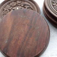 Стари дървени подложки за чаши дърворезба и седеф, снимка 5 - Антикварни и старинни предмети - 38999974