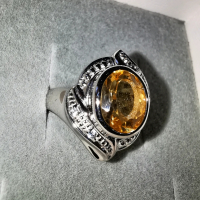 Елегантен сребърен 925 пръстен с родиево покритие и Натурален Цитрин и Циркони!, снимка 5 - Пръстени - 44632370