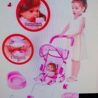 Комплект количка с пишкащо бебе и аксесоари, снимка 1 - Кукли - 38893571