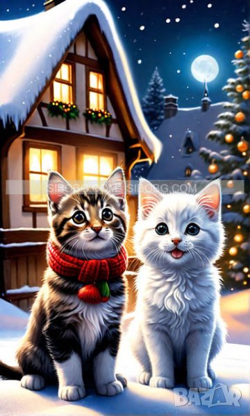 Диамантен гоблен с Котета Нова Година   3390, снимка 1