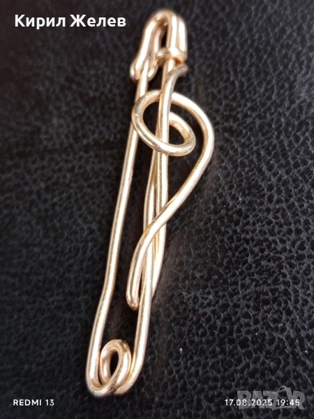 Позлатена винтидж брошка музикална игла рядка 70201, снимка 1