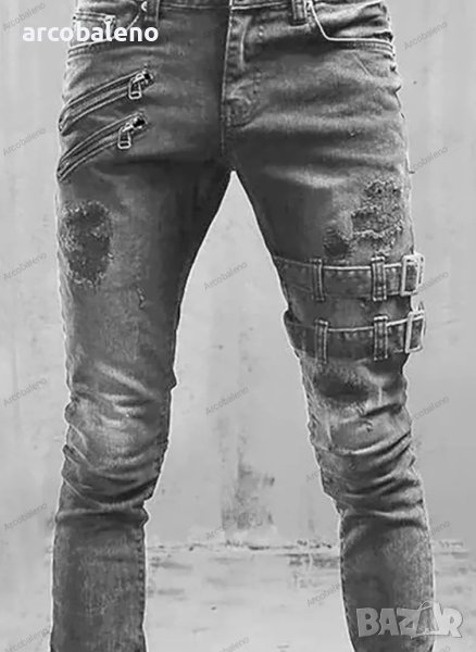 Мъжки модни тесни дънки със средна талия, 3цвята - 024, снимка 1