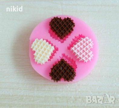 Вафлени сърца гофрети сърце силиконов молд форма фондан гипс, снимка 1