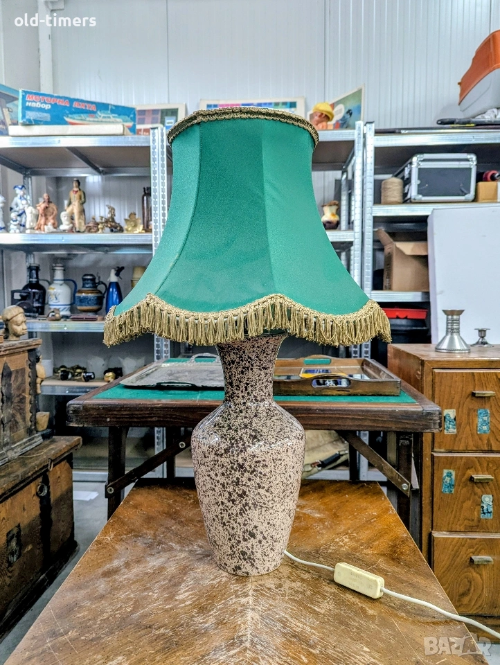Ретро керамична настолна лампа с оригинален абажур – 70-те години, снимка 1