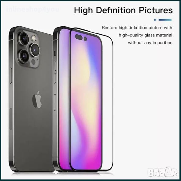 5D Стъклен Протектор за дисплей за Apple iPhone 14 / Plus / Pro / Max, снимка 1