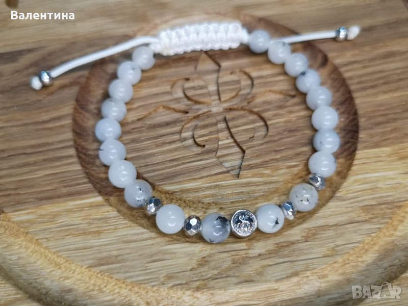 Дамска/ мъжка гривна от естествени камъни и 925 сребърни елементи с Лого, снимка 1