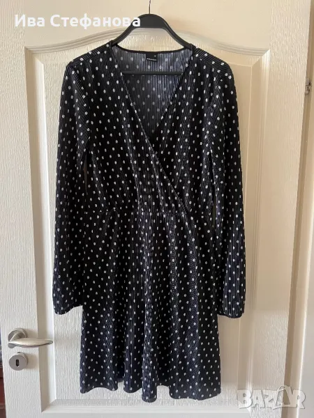 Нова ежедневна елегантна чаровна къса черна рокля на бели точки плисе солей , снимка 1