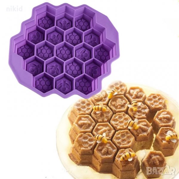 19 килийки голям пчелна медена пита силиконов молд форма за шоколадови бонбони желе гипс фондан, снимка 1