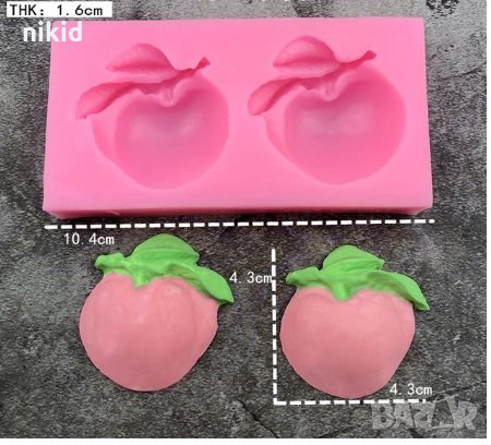 ябълка праскова плодове силиконов молд форма за украса торта с фондан шоколад гипс, снимка 1