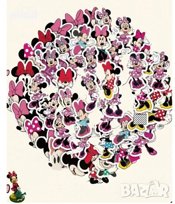 60 бр Мини Маус Minnie Mouse самозалепващи лепенки стикери за украса декор картонена торта парти, снимка 1