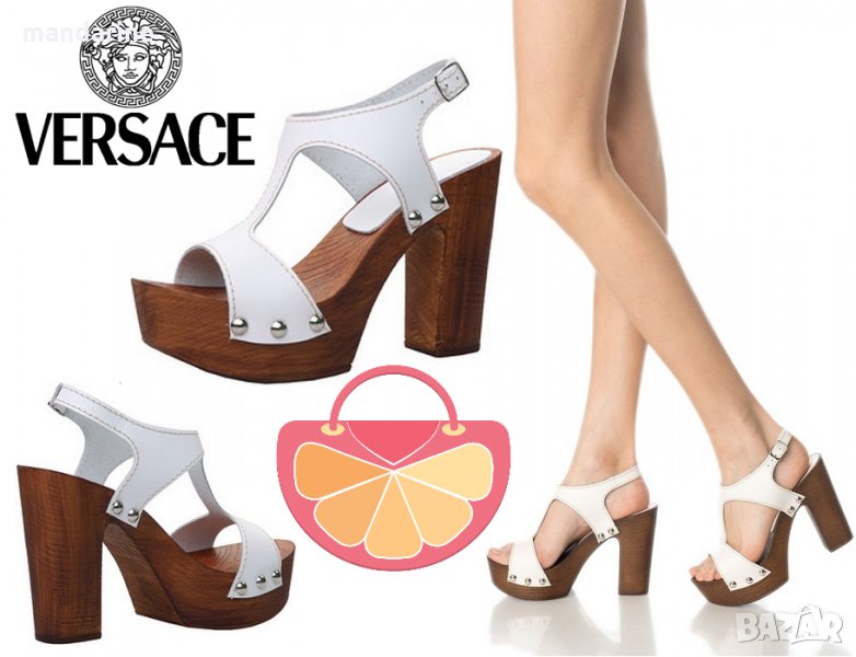 ПРОМО 🍊 VERSACE 🍊 Дамски бели кожени сандали SCARPE DONNA 37 и 38 номер нови с кутия, снимка 1