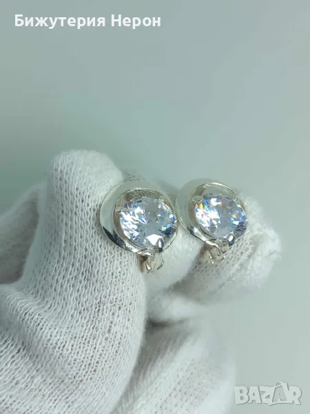 Сребърни обеци с циркони, снимка 1