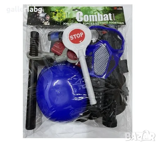 Полицейски комплект, с каска, белезници и други, снимка 1