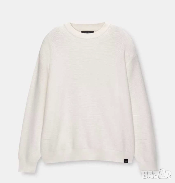 Мъжки пуловер с вафлена текстура Pull&Bear, 70% памук, Бял, XL, снимка 1