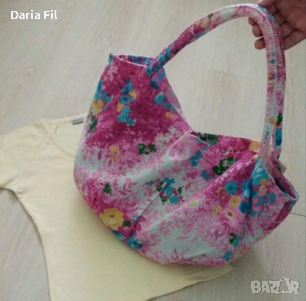 Лятна текстилна чанта, подходяща и за плажна в синьо-розови цветове, снимка 1