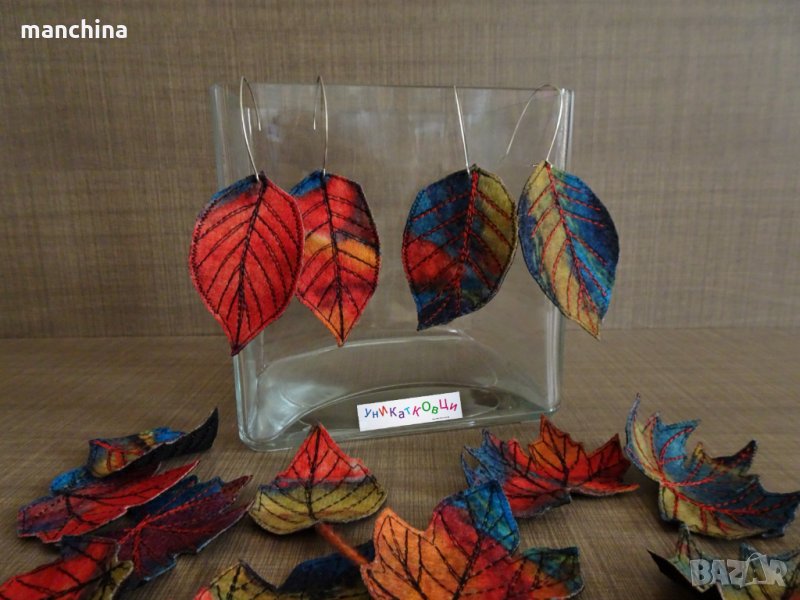 Текстилни обеци "Есенни листа", снимка 1