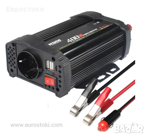 Инвертор NDDI POWER 400 W преобразувател на напрежение 12 V към 230 V, 3.1 A двоен USB порт, снимка 1