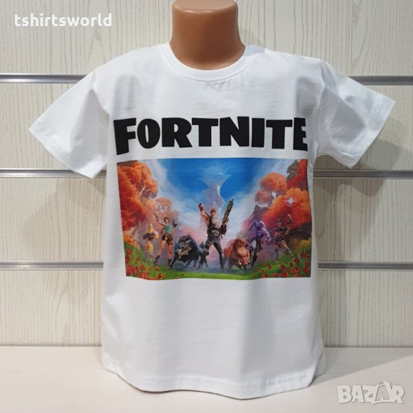 Нова детска тениска в бял цвят с дигитален печат Fortnite, снимка 1