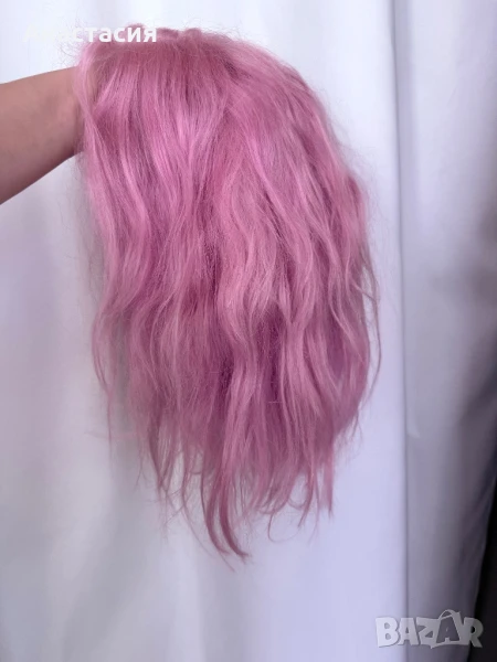 Розова перука естествена коса, снимка 1