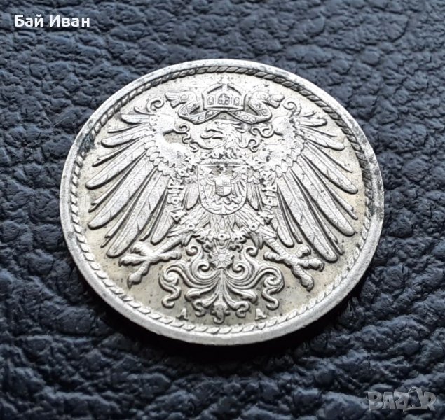 Стара монета 5 пфенига 1913 г. буква  А -Германия - 110 годишна !, снимка 1