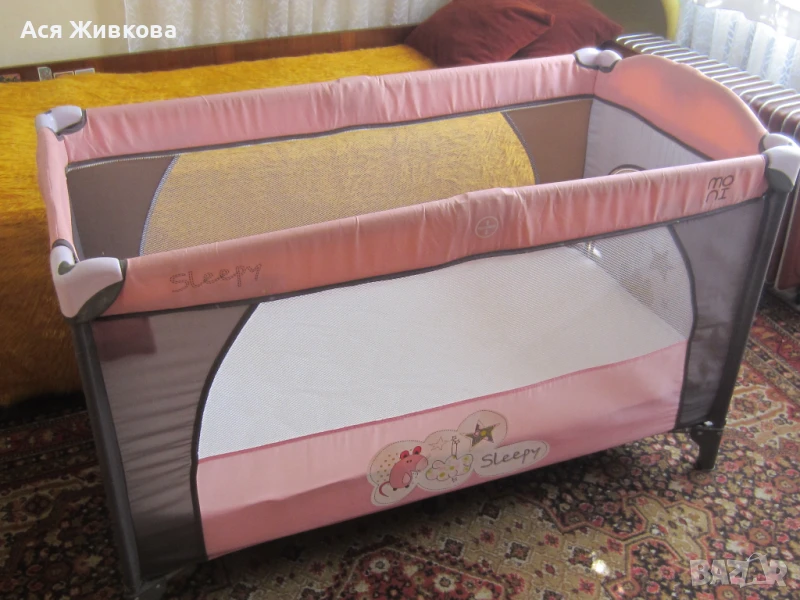 Детско легло - кошарка за спане и игра MONI Sleepy с матрак, снимка 1