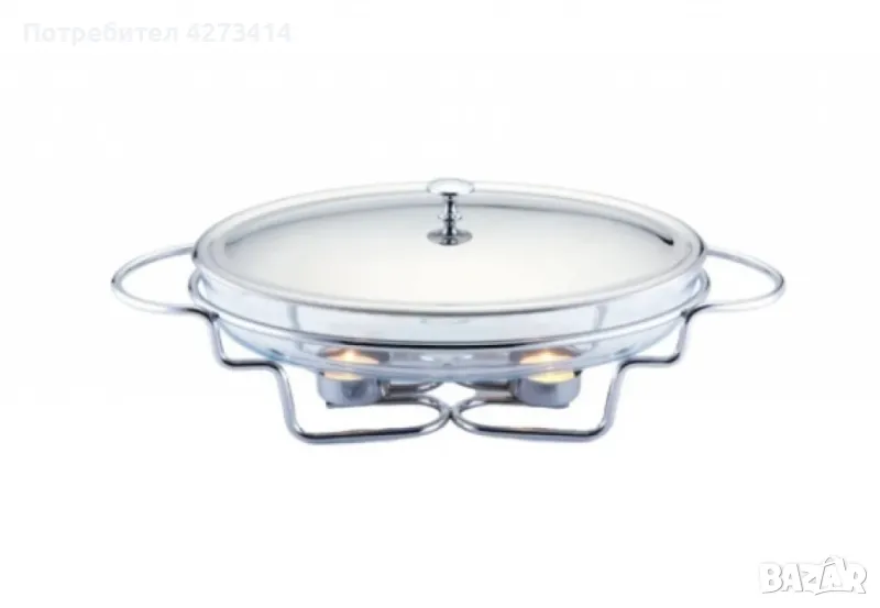 Съд за затопляне Bohmann, 3л. овал, 2свещи, Стоманен капак, Стъкло, Инокс, снимка 1