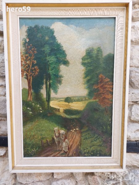 Стара маслена картина(Пейзаж-19 век), снимка 1