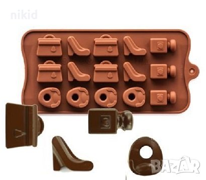 Чанта Бутилка Парфюм дамска обувка ток токче силиконов молд мода шоколадови бонбони фондан шоколад , снимка 1