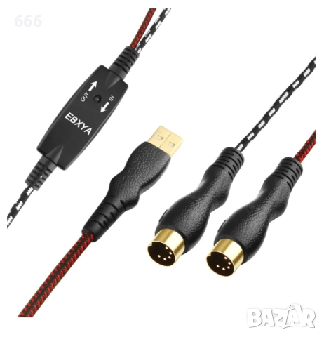 EBXYA 1.5M USB MIDI кабел, 5-пинов USB MIDI интерфейс, MIDI входно/изходен конвертор за PC/Mac/лапто, снимка 2 - Друга електроника - 52885416