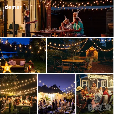 6 м Външни G40 LED глобусни светлини 4 режима Димируеми, водоустойчиви крушки 7+1, снимка 8 - Лед осветление - 48896907