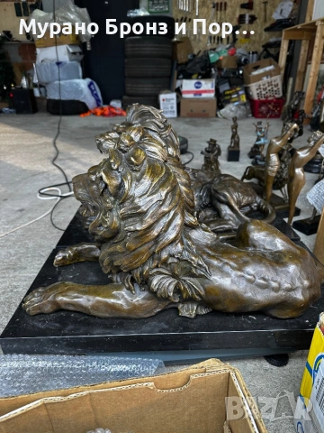 УНИКАЛНА ДВОЙКА БРОНЗ (90 кг): Легнали Лъвове – Barye, 68 см, за Портал/Вход, снимка 3 - Антикварни и старинни предмети - 53987561