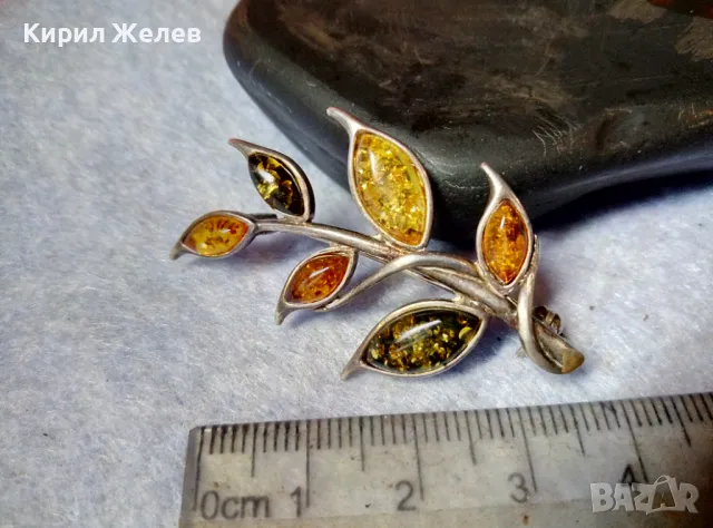 ПРЕКРАСНА ФЛОРАЛНА КЕХЛИБАРЕНА СРЕБЪРНА БРОШКА СРЕБРО 925 с 100% НАТУРАЛЕН БАЛТИЙСКИ КЕХЛИБАР 48245, снимка 8 - Други - 48480756