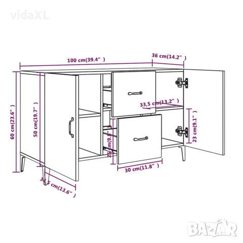 vidaXL Сайдборд, дъб сонома, 100x36x60 см, инженерно дърво, снимка 8 - Бюфети - 56148045