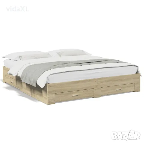 vidaXL Рамка за легло с чекмеджета, дъб сонома, 200x200 см
