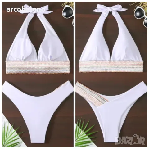 Моден дамски бански костюм с цветни блокчета и ленти, 5цвята , снимка 6 - Бански костюми - 50153335